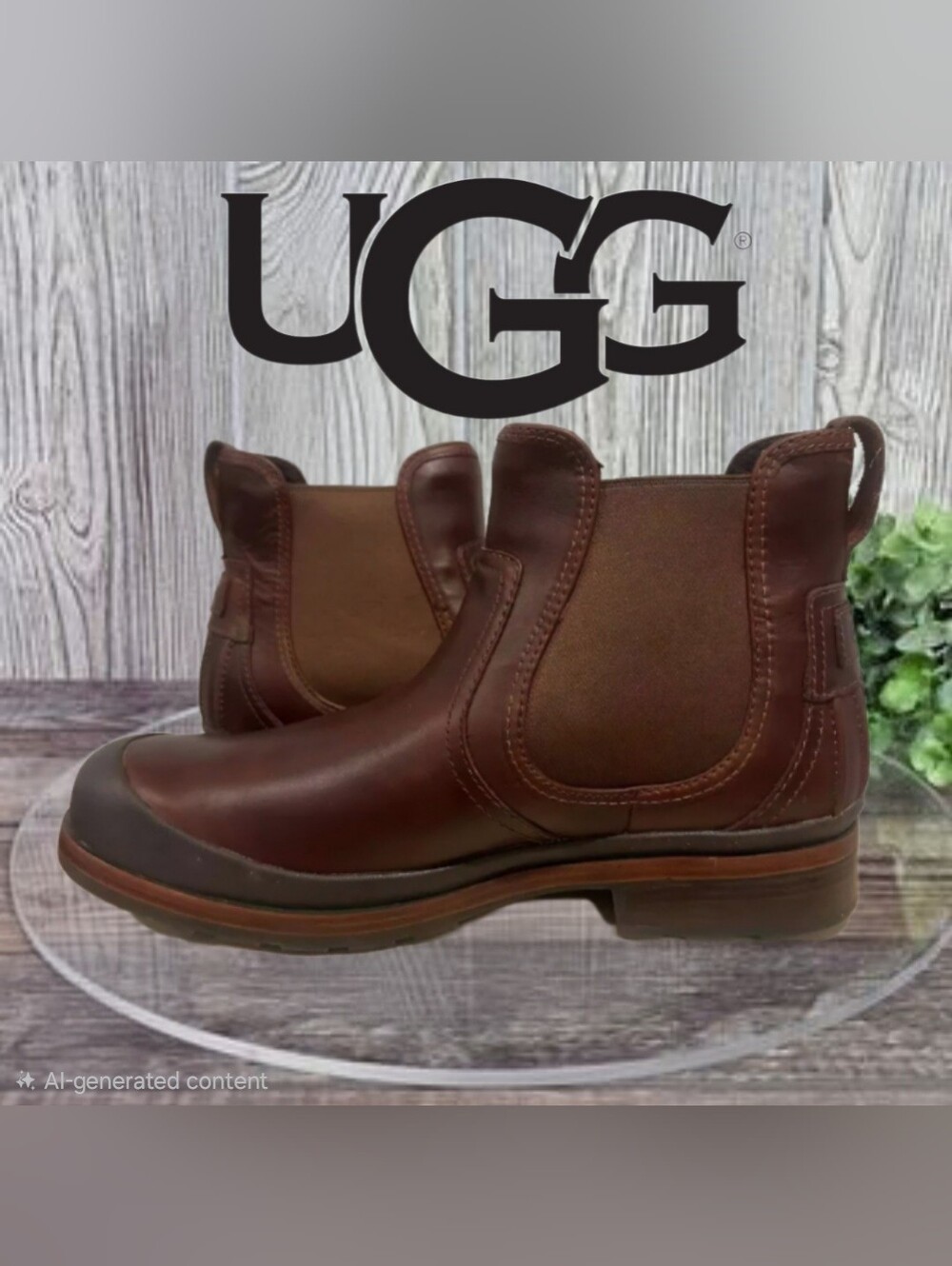 UGG Australia Matteson Leather Chelsea Boots Shearling Lined Mens Chestnut